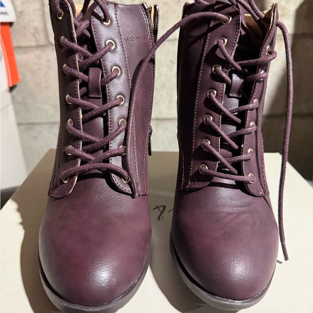 Elegant Wine Lace-Up Boots for Women